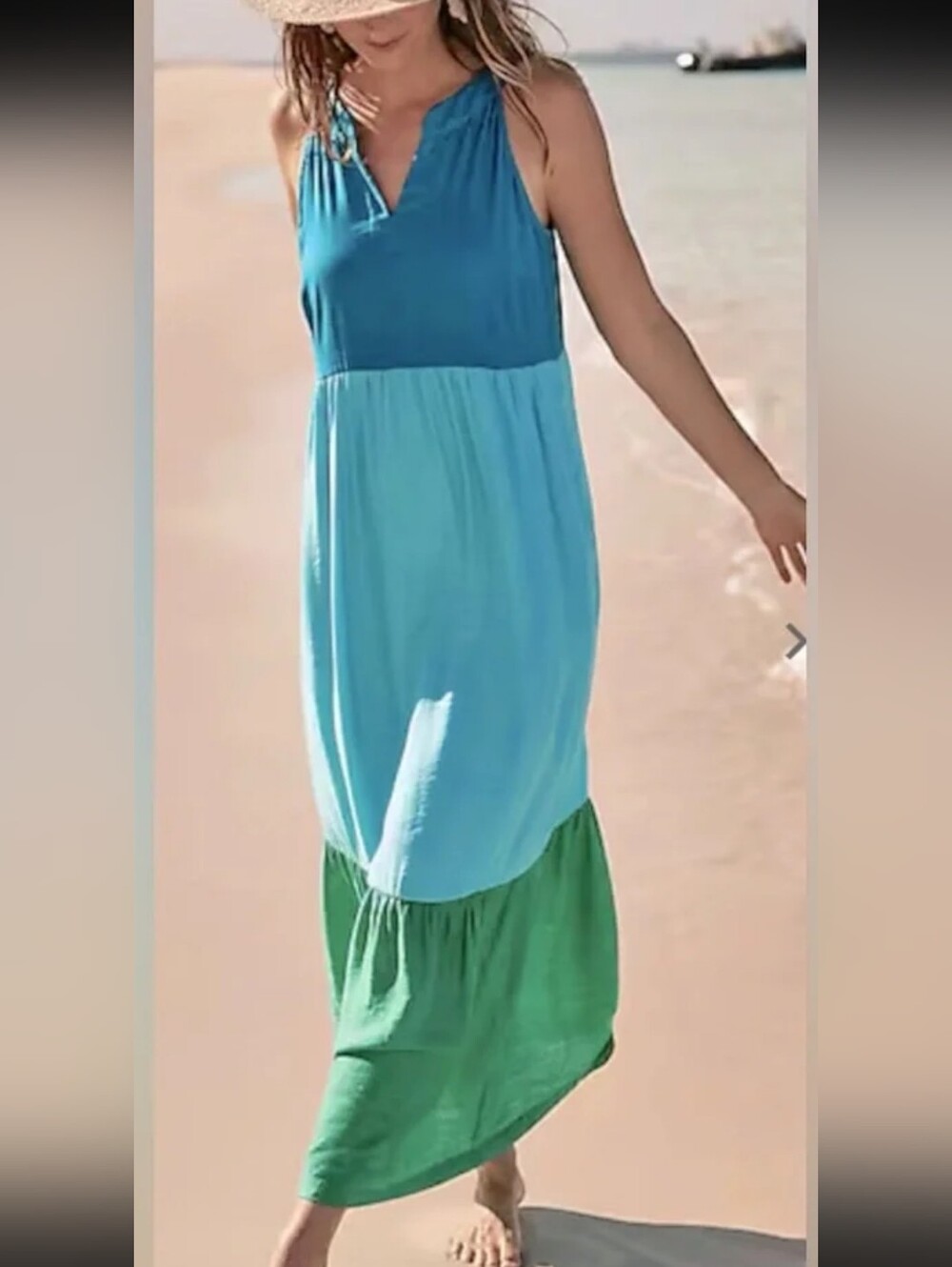 J. Jill Teal and Aqua Colorblock Maxi Dress with Green Hem